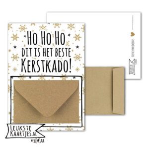 Geldkaart met mini Envelopje -> Kerst - No: 17 (IJssterren-Goudkleurig/zwart-HoHoHo Beste KerstKado)^