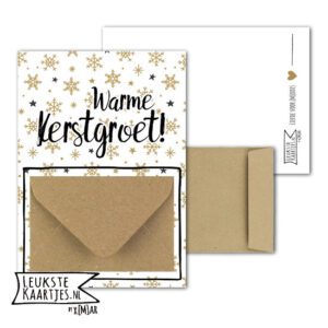 Geldkaart met mini Envelopje -> Kerst - No: 18-1 (Warme Kerst Groet! - IJssterren-Goudkleurig)^