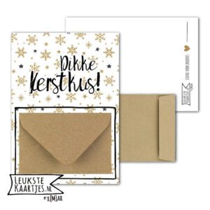 Geldkaart met mini Envelopje -> Kerst - No: 18-2 (IJssterren-Goudkleurig, Dikke KerstKus)^
