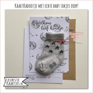 Kaartkadootje -> Baby sokjes - No:06 (Maan-Sterren-Grijs-Sterren)