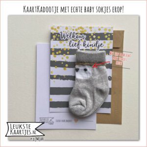 Kaartkadootje -> Baby sokjes - No:08 (Grijs-Gestreept-Confetti-Grijs-Snoetje)