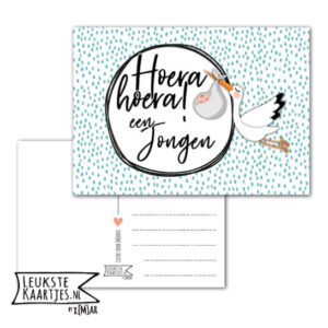 Kaart Baby - No: 04 (Hoera hoera een Jongen - Stippen, zwart-wit/blauw/geel/gekleurd) - Afbeelding 3