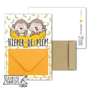 Geldkaart met mini Envelopje -> Kids - No: 11 (Hieper-de-piep-aapjes-banaan-geel)