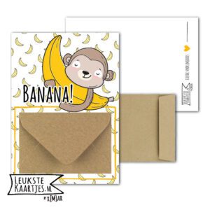 Geldkaart met mini Envelopje -> Kids - No: 12 (Banana - Aapje, Banaan, geel)