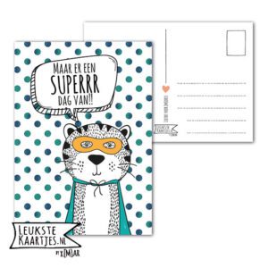 Kaart Verjaardag -> Nr 11 (Superdag-Tijger-Hero-blauwe dots)