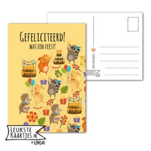 Kaart Verjaardag -> Nr 13 (Gefeliciteerd Feest-Dieren-geel)