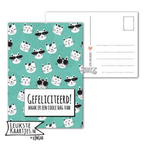 Kaart Verjaardag -> Nr 06 (Gefeliciteerd-Coole katten-groen)