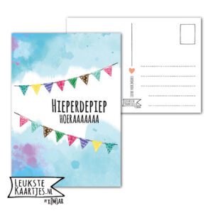 Kaart Verjaardag -> Nr 08 (Hieperdepiep-Vlaggetjes-blauw)