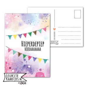 Kaart Verjaardag -> Nr 07 (Hieperdepiep-Vlaggetjes-paars)