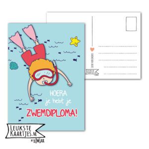 Kaart Zwemdiploma -> Nr 04 (Hoera-Duiker-roze)