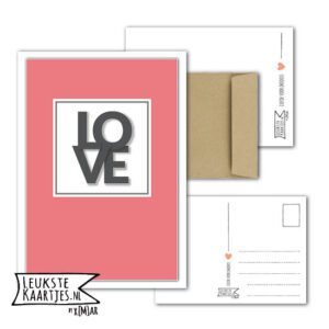 Kaart Liefde -> Nr 06 (LOVE-in wit vierkant-Roze)