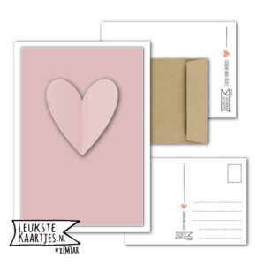 Kaart Liefde -> Nr 09 (Hart-gevouwen papier-roze)