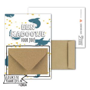 Geldkaart met mini Envelopje -> Kadootje - No:08 (Haai met gele visjes)^