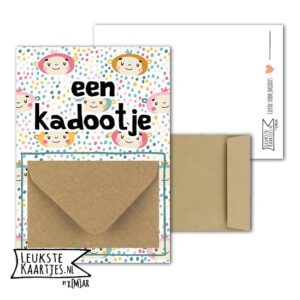 Geldkaart met mini Envelopje -> Kadootje - No:16-2 (Aapjes stippen-Gekleurd)^