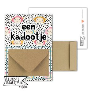 Geldkaart met mini Envelopje -> Kadootje - No:16-1 (Aapjes stippen-Zwart/wit)^