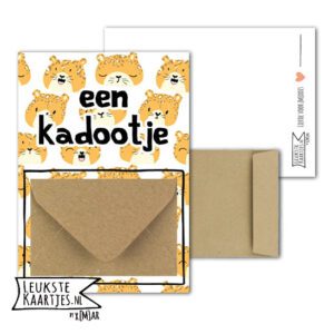 Geldkaart met mini Envelopje -> Kadootje - No:17-1 (Tijgertjes-Wit)^