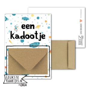 Geldkaart met mini Envelopje -> Kadootje - No:18 (Space-wit-heelal)^