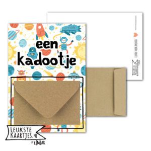 Geldkaart met mini Envelopje -> Kadootje - No:19 (Space-racet-robotje-heelal)^