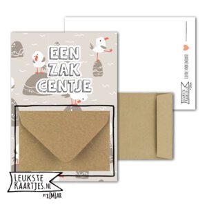 Geldkaart met mini Envelopje -> Zakcentje - No:04-2 (Meeuw op steen-Zakcentje)^