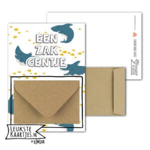 Geldkaart met mini Envelopje -> Zakcentje - No:03-2 (Haai met gele visjes-zakcentje)^