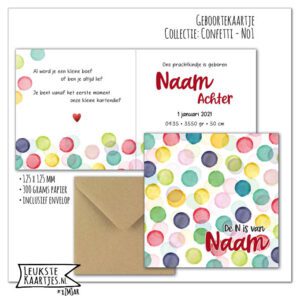 Geboortekaartje -> Kant&Klaar - Confetti No01 (125x125-Jongen/Meisje/Unisex) - Afbeelding 2