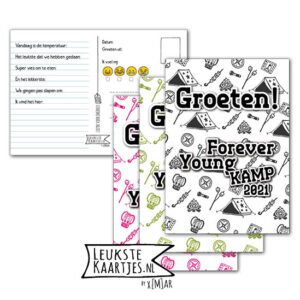 Kaart Op Kamp -> Forever Young No: 23 – 3 (Tent-Vuurtje-Compas-Groen-Roze-zwart/wit – 2023)