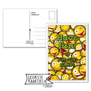 Kaart Op Kamp -> JoMeGiNi - Thuisblijvers No: 09 /1-15 (Have Fun-Smileys-geel)
