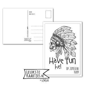 Kaart Op Kamp -> JoMeGiNi - Thuisblijvers No: 16 /2-7 (Have Fun-Skull-Indianentooi-zwart/wit)