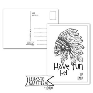 Kaart Op Kamp -> Thuisblijvers No: 16 /2 (Have Fun-Skull-Indianentooi-zwart/wit)