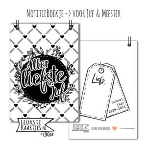 NotitieBoekje -> Juf/Meester No:04 (Aller liefste juf-Hartjes-ruit-zwart/wit)