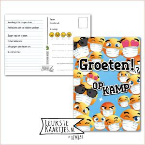 Kaart Op Kamp -> Kaarten Mee - No: 24 /3 (Groeten! Op kamp - Smileys-Mondkapje)