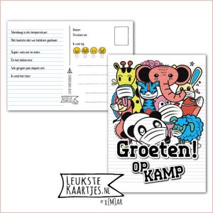 Kaart Op Kamp -> Kaarten Mee - No: 25 /3 (Groeten! Op kamp - Cartoon-Dieren-Mondkapje)