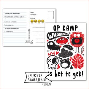Kaart Op Kamp -> Kaarten Mee - No: 34 /4 (Op kamp is het te gek! - Monsters, WHAAT, rood/zwart)