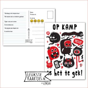 Kaart Op Kamp -> Kaarten Mee - No: 35 /4 (Op kamp is het te gek! - Monsters, Hello, rood/zwart)