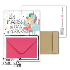 Geldkaart met mini Envelopje -> Kids - No: 23 (Magische dag-Fee-groene Unicorn-roze)
