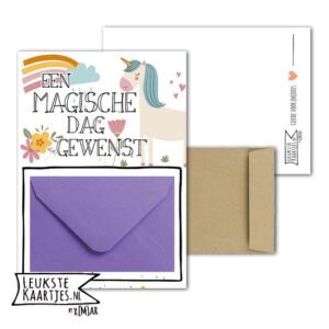 Geldkaart met mini Envelopje -> Kids - No: 24 (Magische dag-Unicorn-Regenboog-paars)