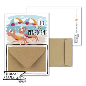Geldkaart met mini Envelopje -> Pensioen - No: 05 (Man en vrouw parasol strand)