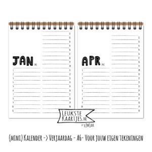 Kalender -> Verjaardag - Tekeningen No:01 (Basis om zelf vol te tekenen/kleuren - A6 of A5) - Afbeelding 4