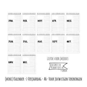 Kalender -> Verjaardag - Tekeningen No:01 (Basis om zelf vol te tekenen/kleuren - A6 of A5) - Afbeelding 7