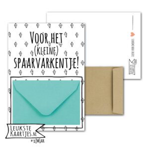 Geldkaart met mini Envelopje -> Baby - No: 4-2 (Kleine-Spaarvarkentje-Ruitsteen-Blauw)