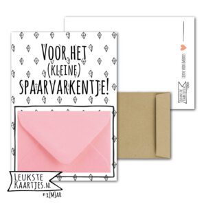 Geldkaart met mini Envelopje -> Baby - No: 4-3 (Kleine-Spaarvarkentje-Ruitsteen-Roze)