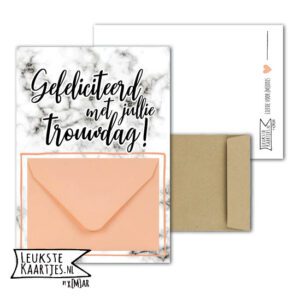 Geldkaart met mini Envelopje -> Trouwen - No: 13-2 (Marmer-Zalm roze)