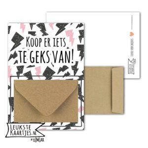 Geldkaart met mini Envelopje -> Koop iets te Geks - No: 7-2 (Bliksemschicht Zwart/roze)