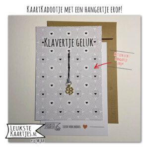 Kaartkadootje -> Hangertje Klavertje - No:03 (Klavertje Geluk - Hartjes cirkels - Goudkleurig klavertje vier)^