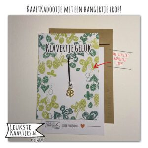 Kaartkadootje -> Hangertje Klavertje - No:06 (Klavertje Geluk - Klavers bloemen groen - Goudkleurig klavertje vier)^