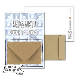 Geldkaart met mini Envelopje -> Bedankt - No: 10 (voor je inzet-Blauw vierkantjes)