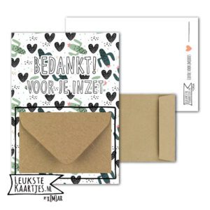 Geldkaart met mini Envelopje -> Bedankt - No: 11 (voor je inzet-Cactus en hartjes)