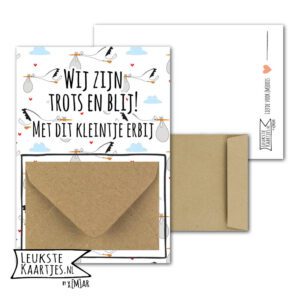 Geldkaart met mini Envelopje -> Baby - No: 1-3 (Trots en Blij-Ooievaar-Wit/Neutraal)^