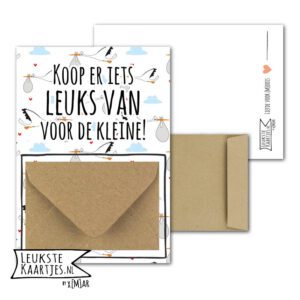Geldkaart met mini Envelopje -> Baby - No: 2-3 (Koop er iets leuks van voor de kleine - Ooievaar - Wit/Neutraal)^