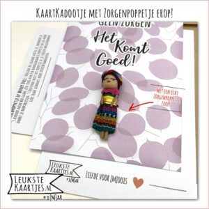 Kaartkadootje -> Zorgenpoppetje / Worry Doll - No:06 (Geen zorgen, Het komt goed - Lila blaadjes)^ - Afbeelding 2
